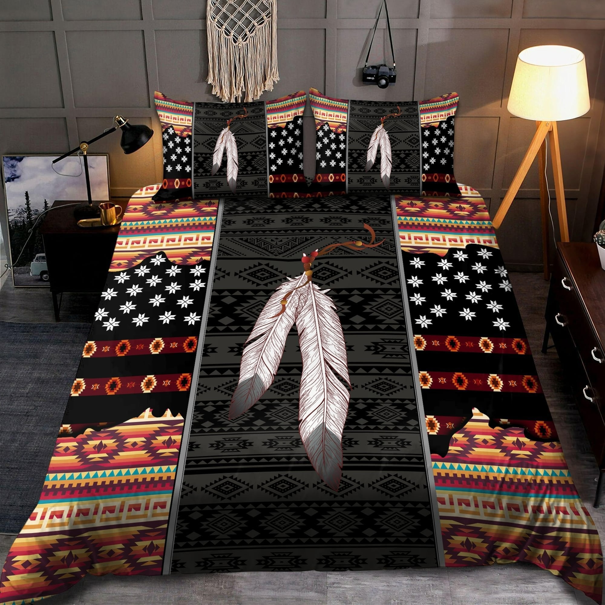 Native american bedding set feathers