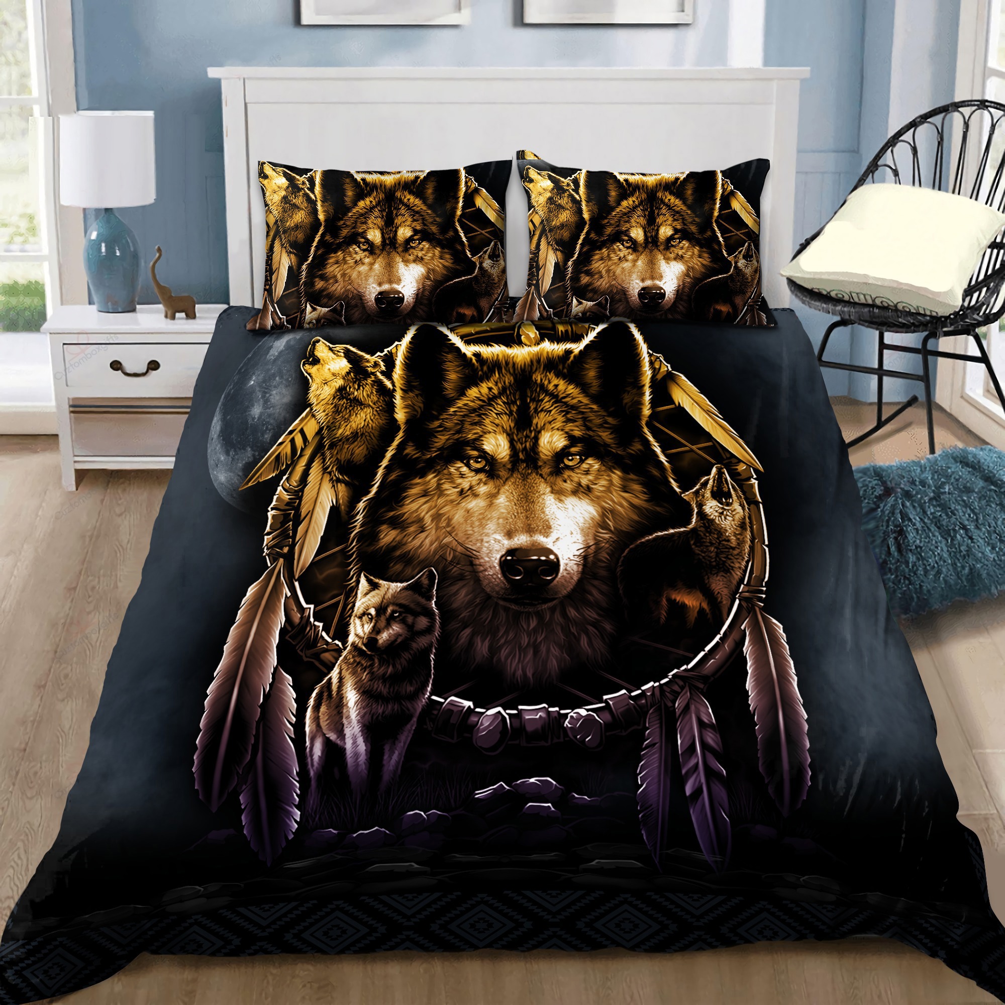 Native american bedding set wolf dreamcatcher