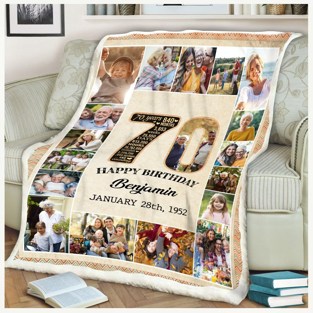 Personalized 70th birthday blanket gift for woman
