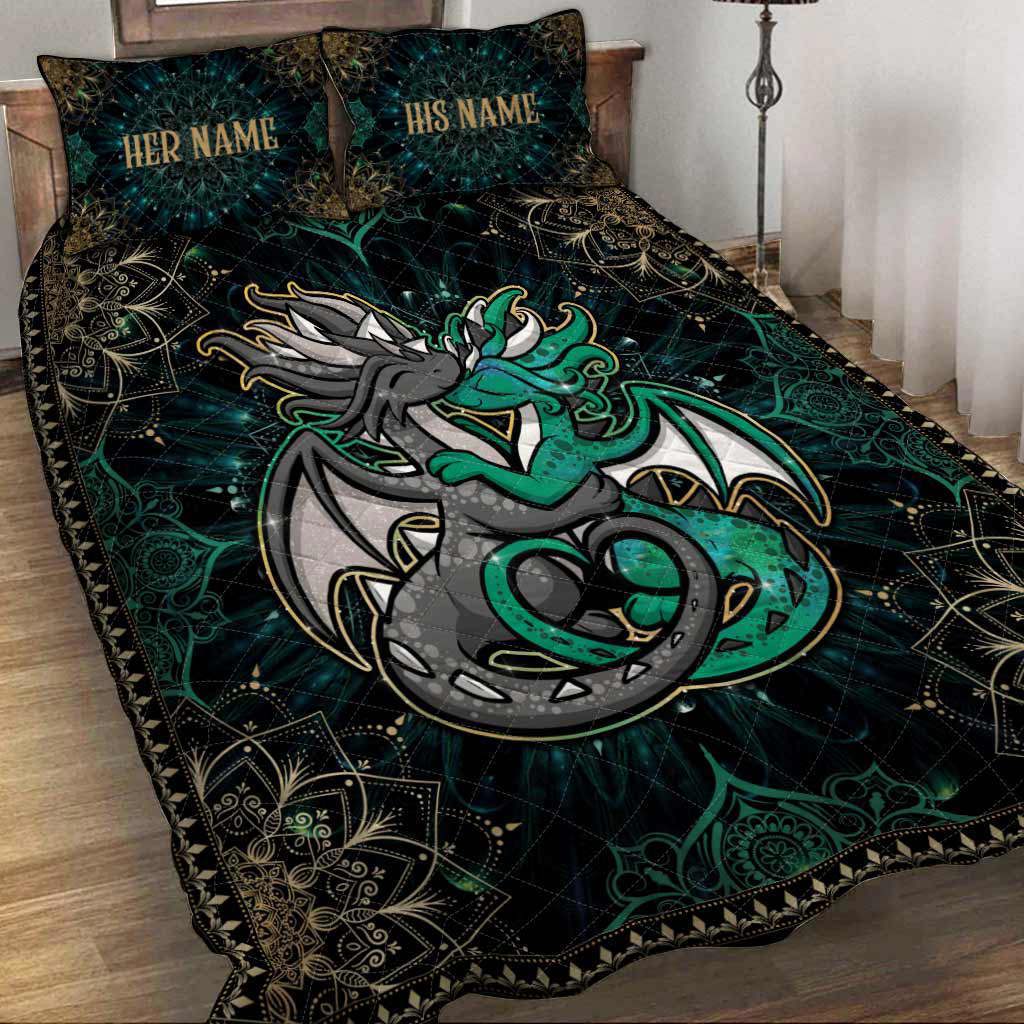 Personalized dragon couple quilt set