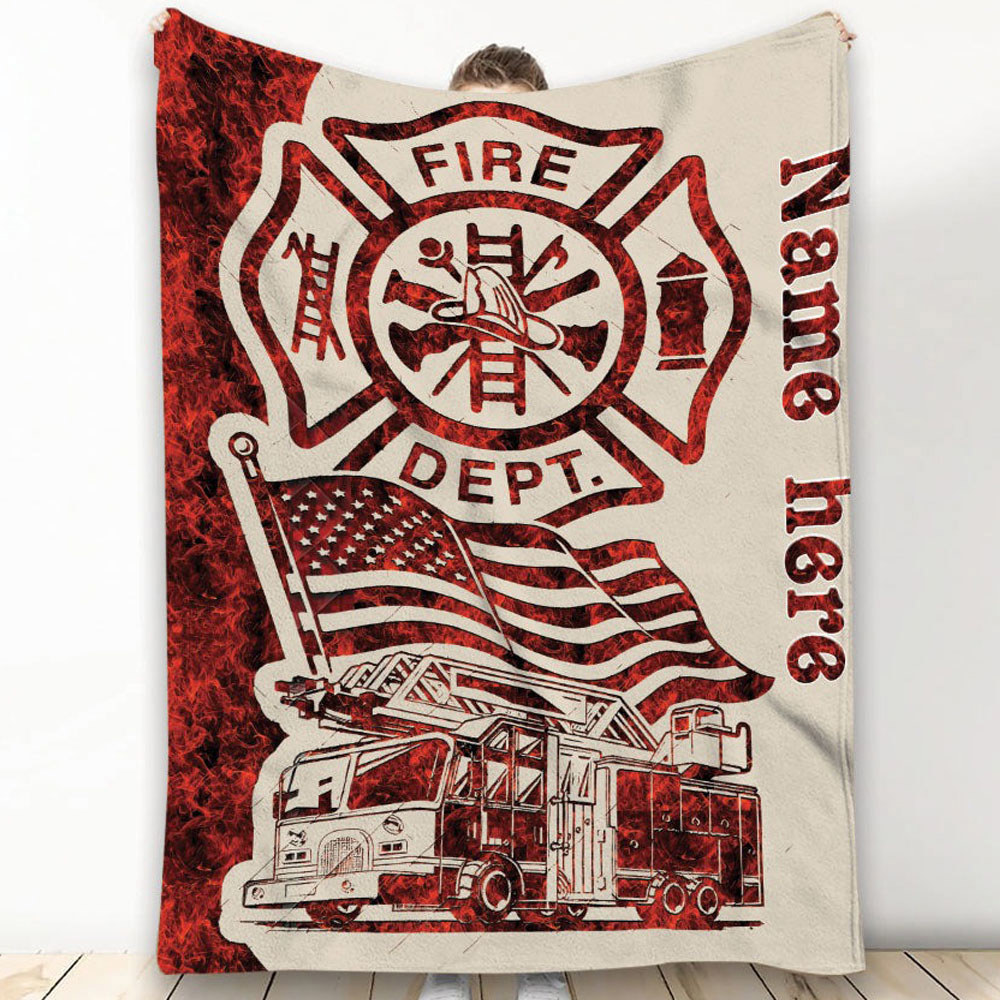 Personalized firefighter blanket firefighter fire truck thin red line