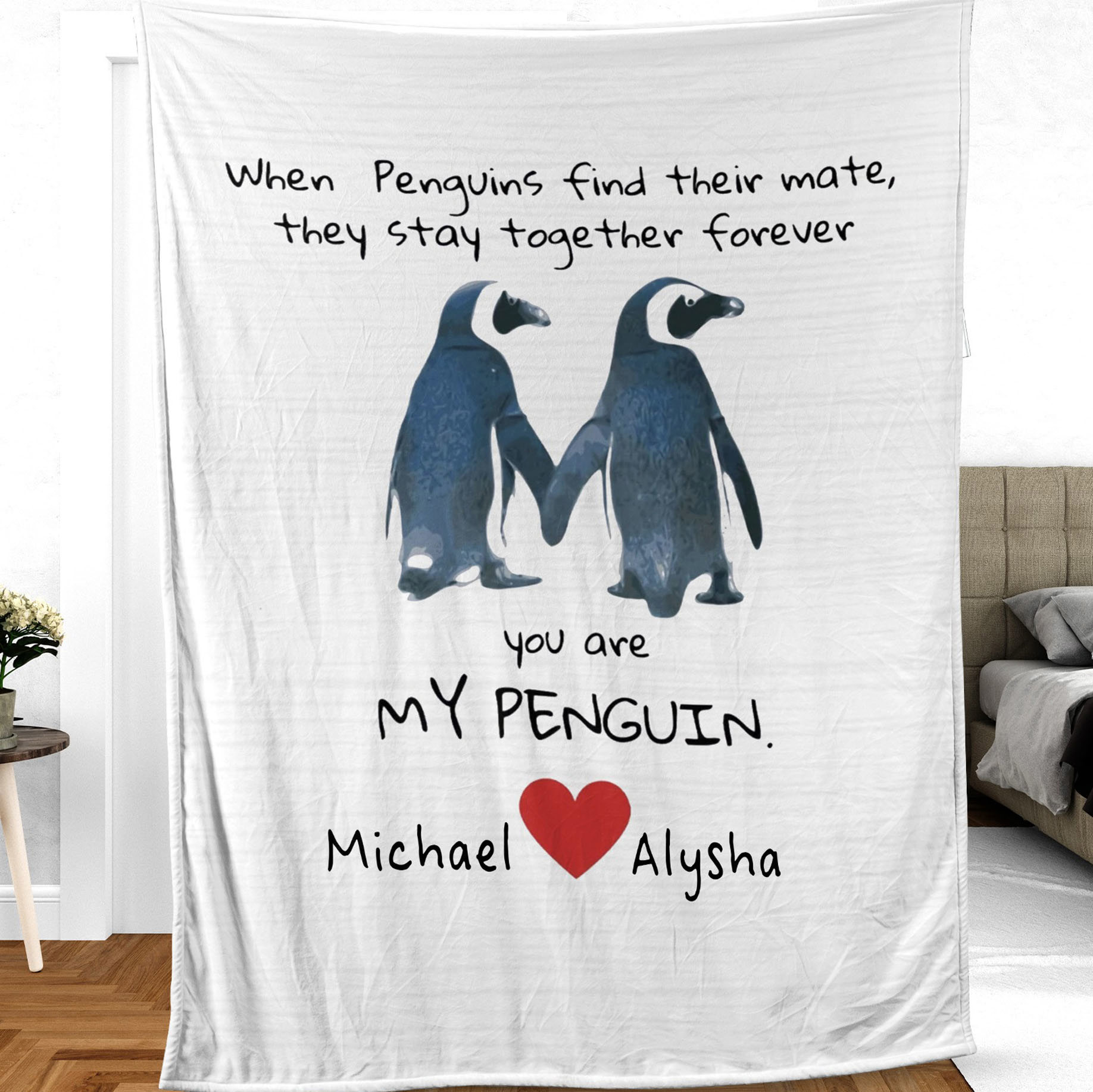 Personalized penguins couple blanket you are my penguin