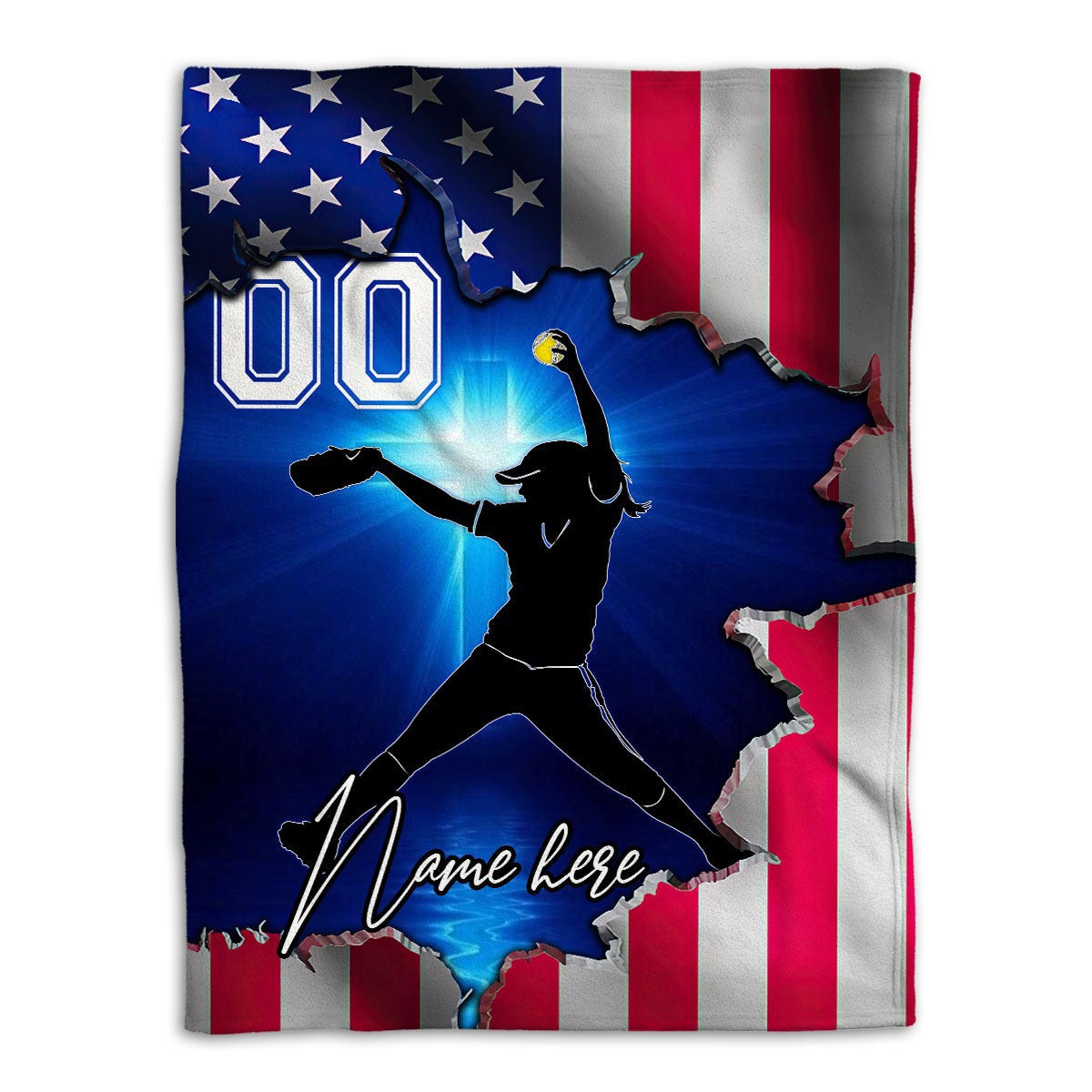 Personalized softball blanket american softball girl