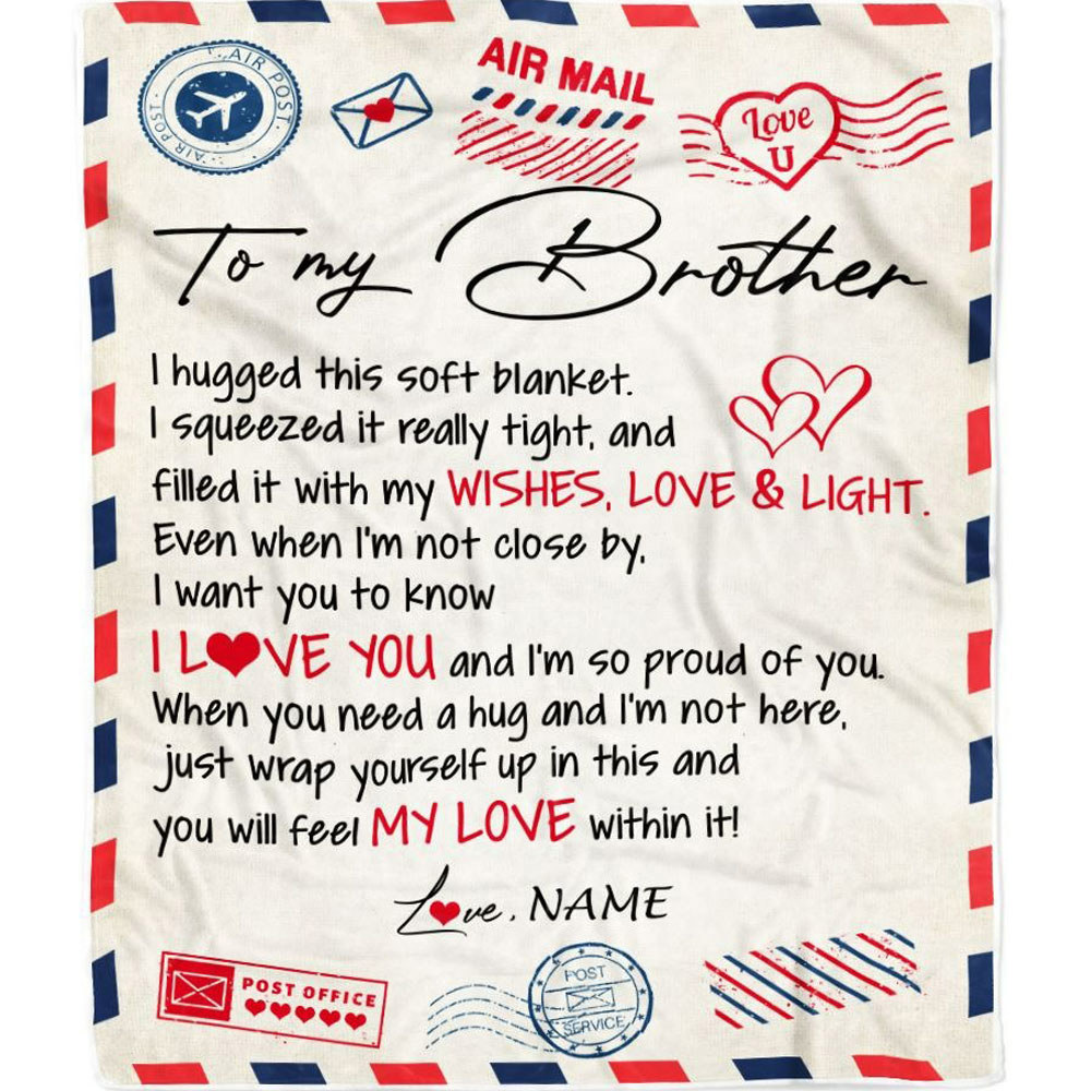 Personalized to my brother blanket from sister air mail letter i love you brother