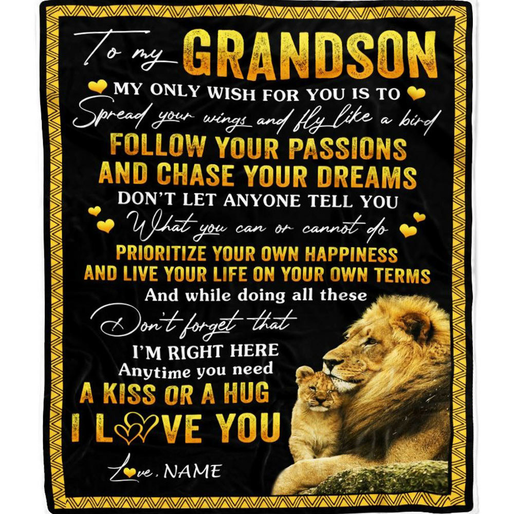 Personalized to my grandson blanket from lion papa grandpa my only wish for you
