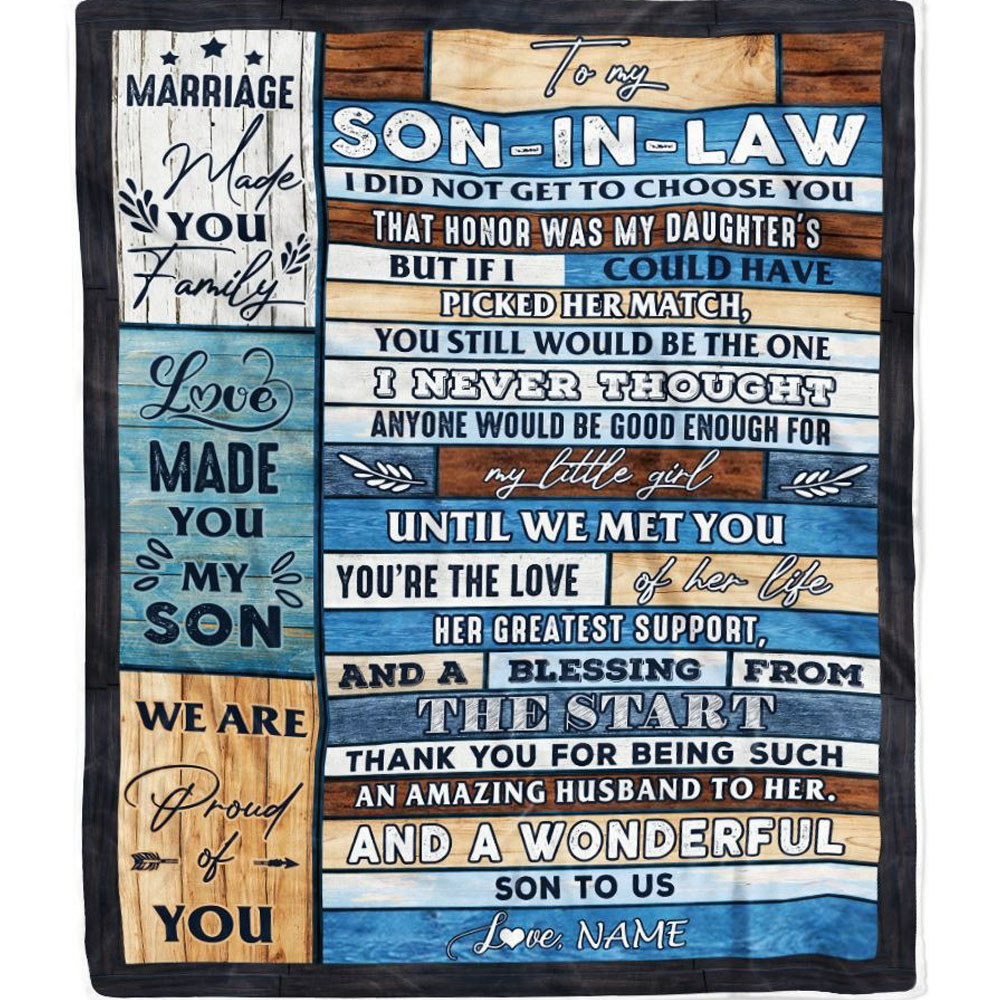 Personalized to my son in law blanket from mother in law
