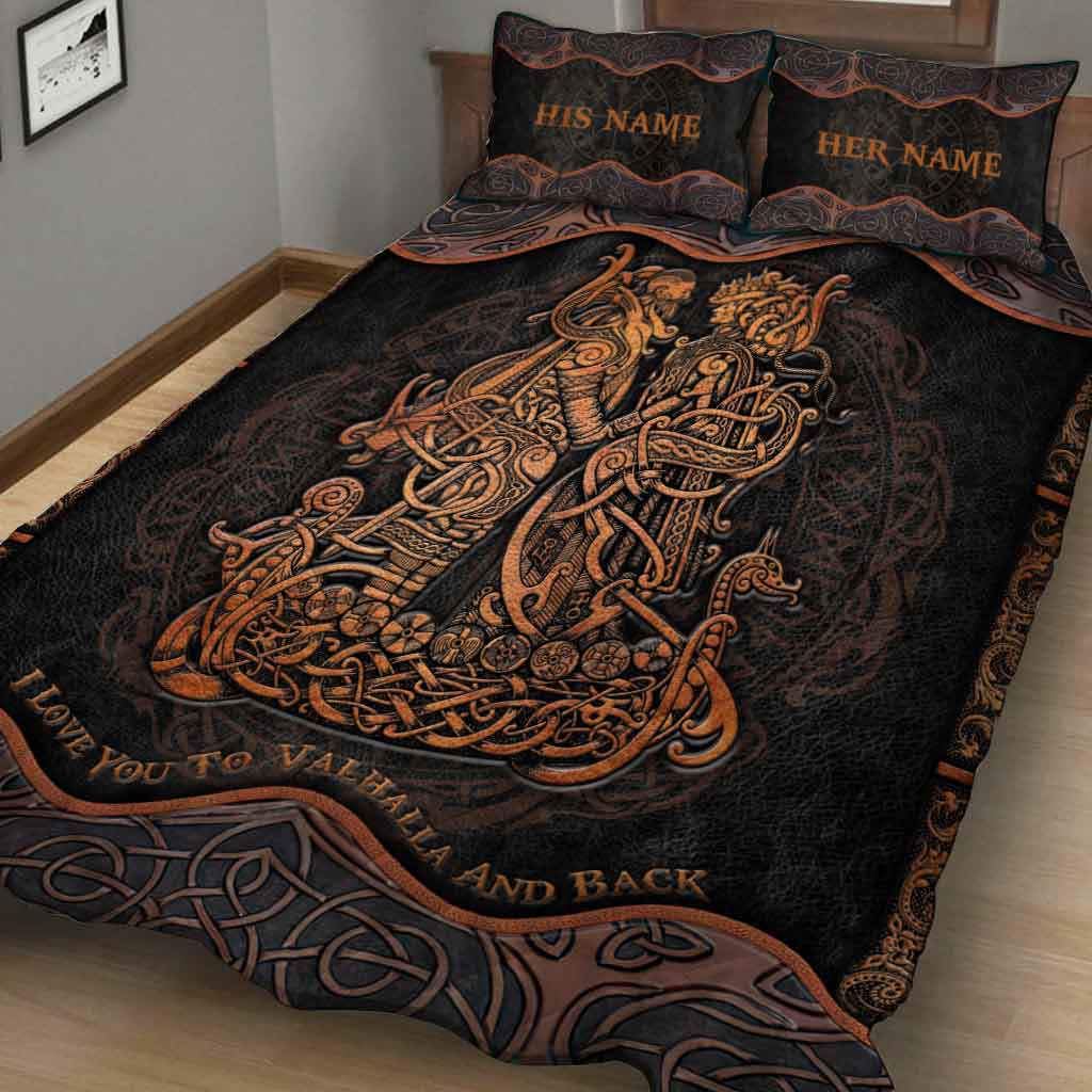 Personalized viking quilt set i love you to valhalla and back