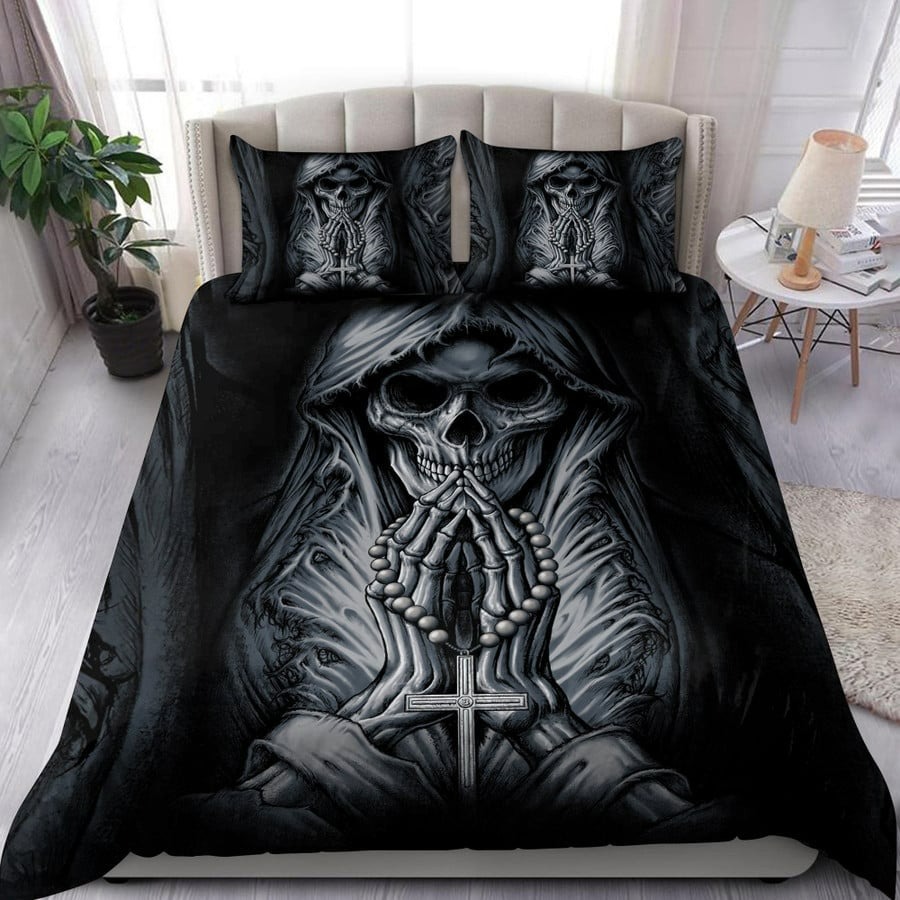 Praying skull bedding set black