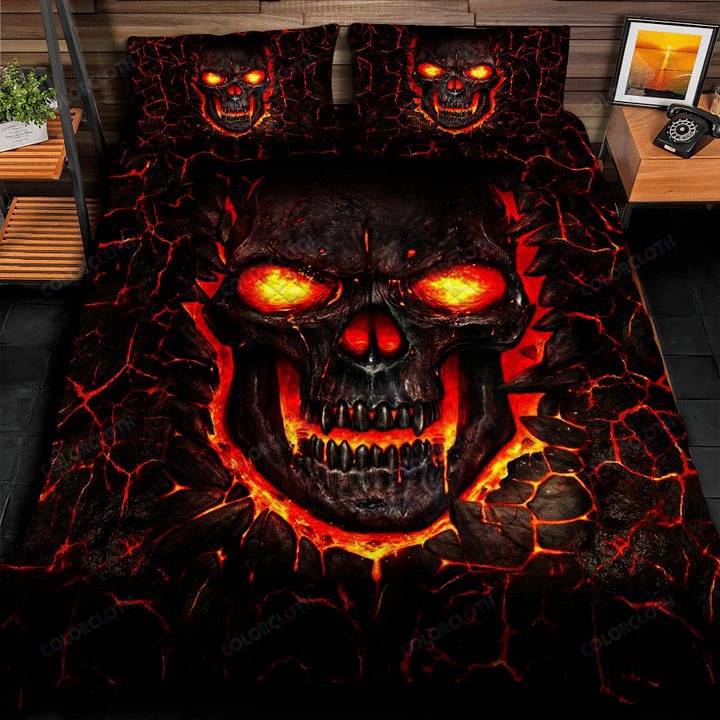 Premium lava skull bedding set