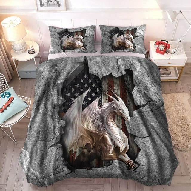 White dragon bedding set american flag