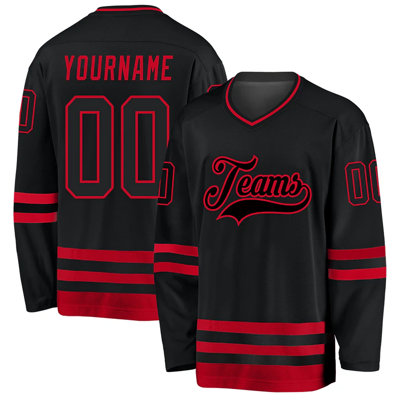 Custom Black Black-Red Hockey Jersey