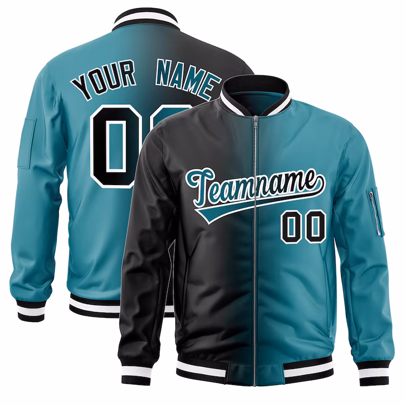 Lake Blue Stitched Varsity Bomber Jacket