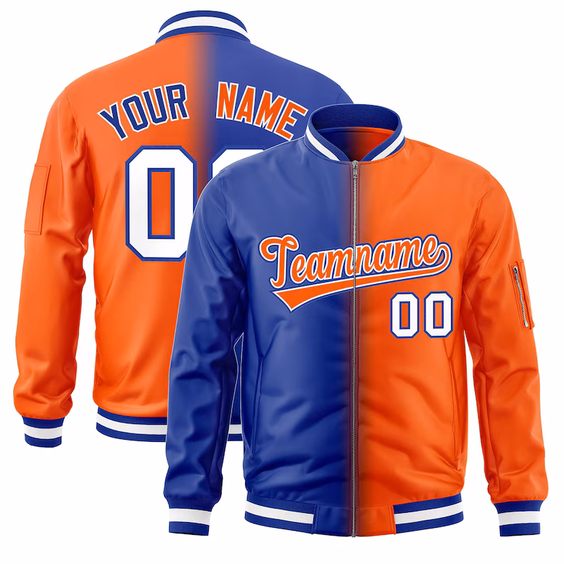 Orange Stitched Varsity Bomber Jacket