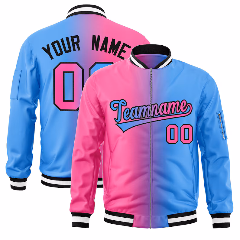 Custom Pink Stitched Varsity Bomber Jacket