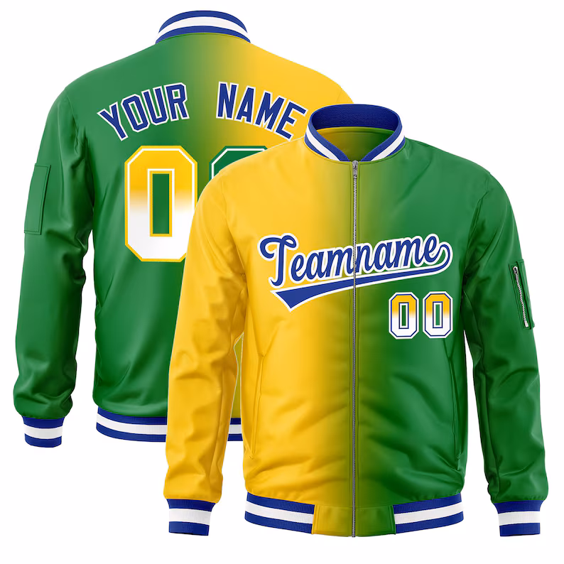 Custom Yellow-Green Stitched Varsity Bomber Jacket