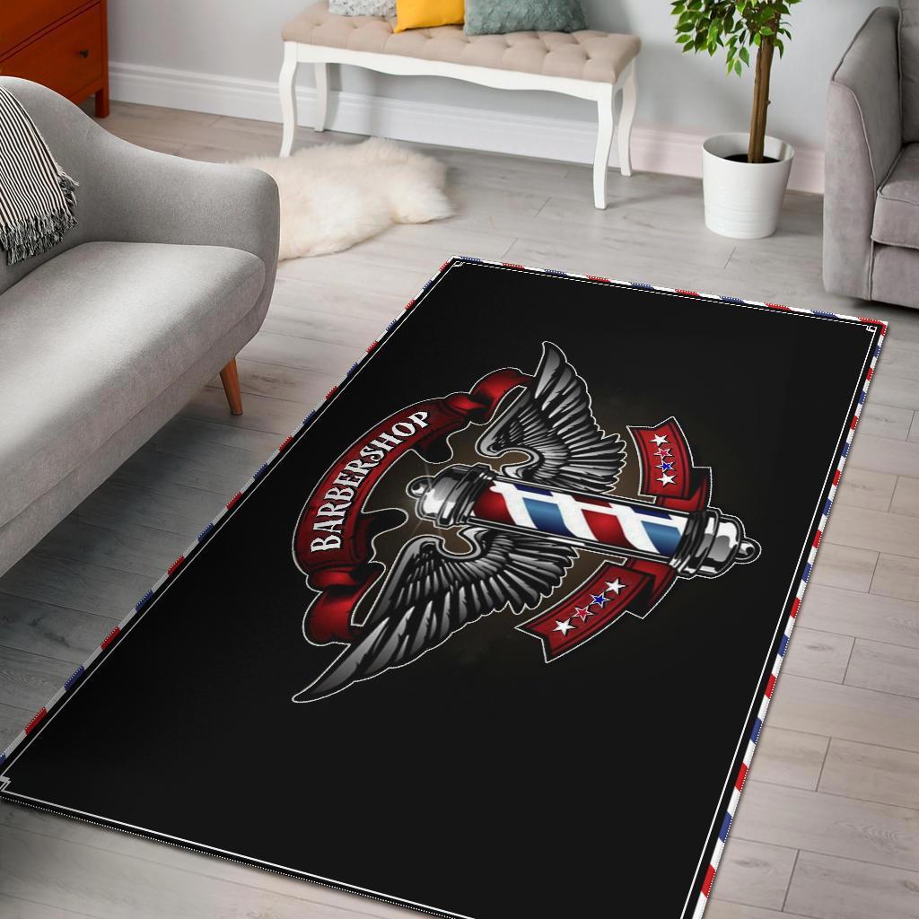Barber rug barbershop barber pole and wing black full size