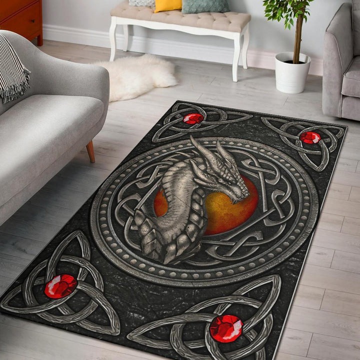 Celtic dragon with celtic knot area rug