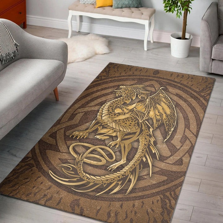Celtic vintage dragon with knot area rug