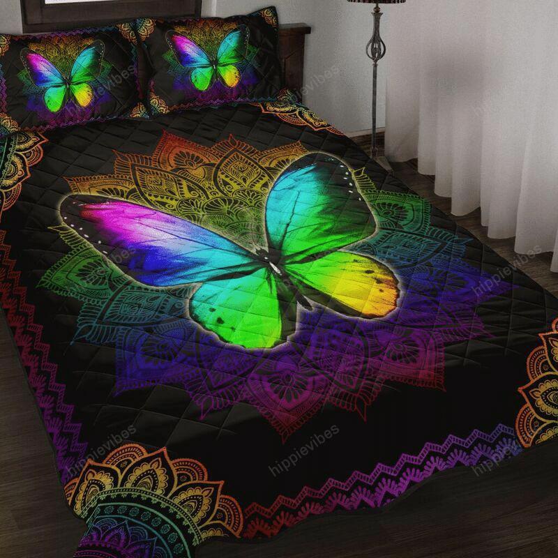 Colorful mandala butterfly quilt set