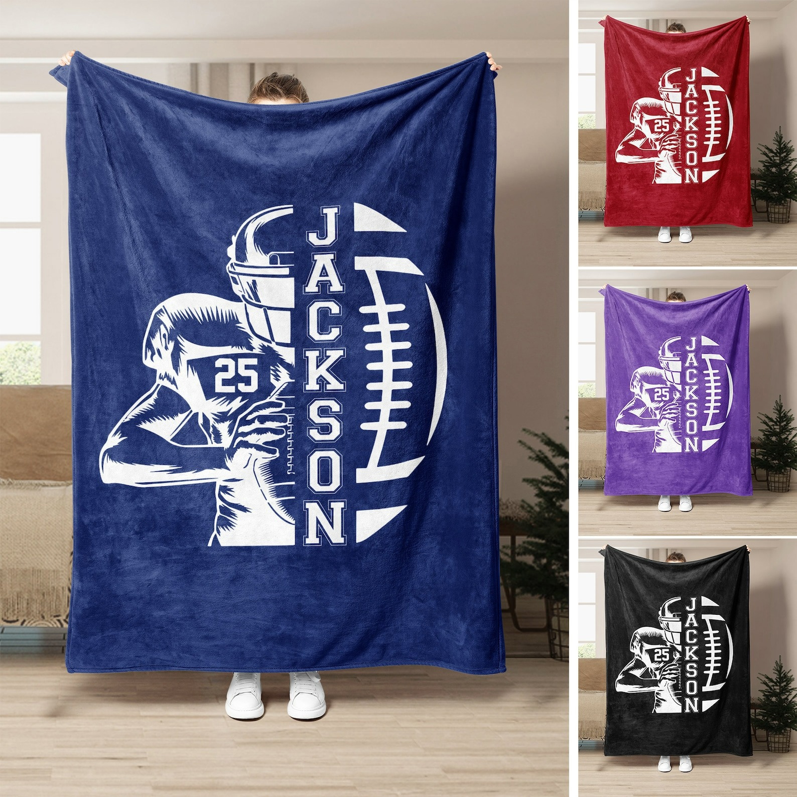 Custom name number football blanket
