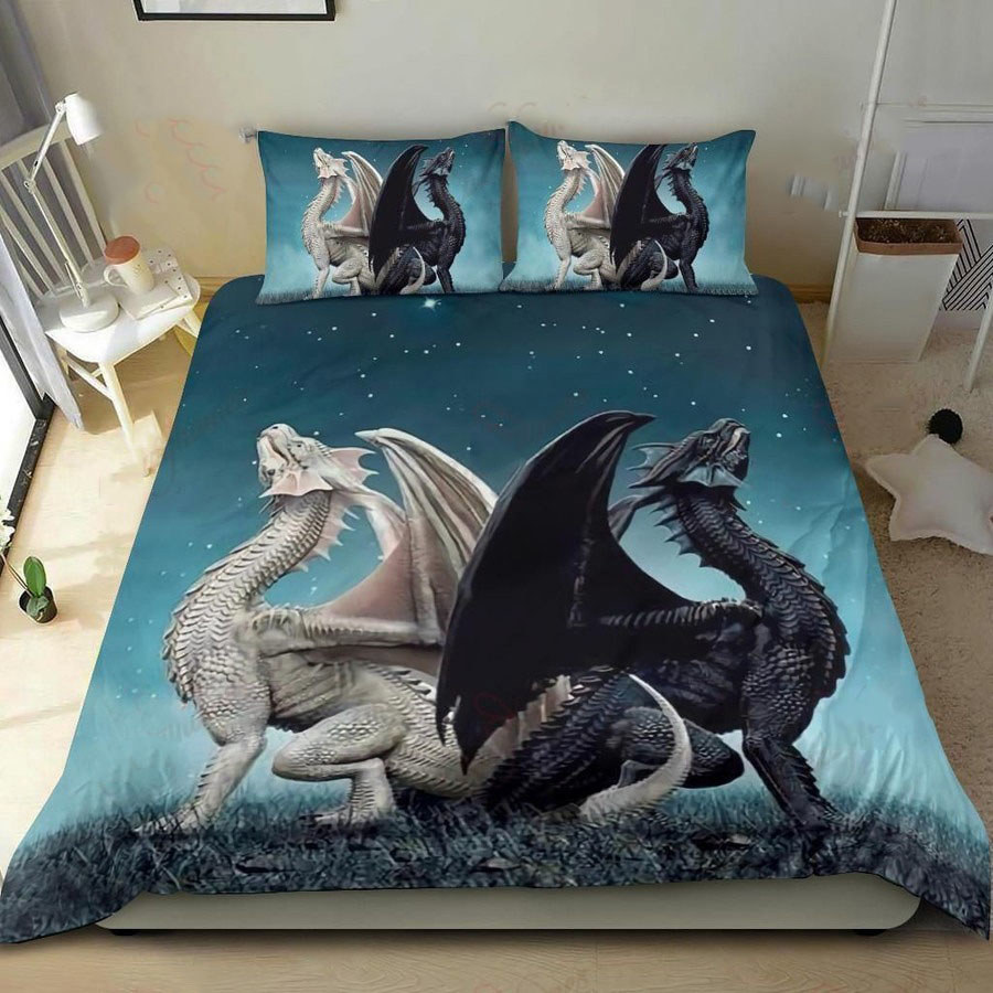 Dragon couple bedding set black and white