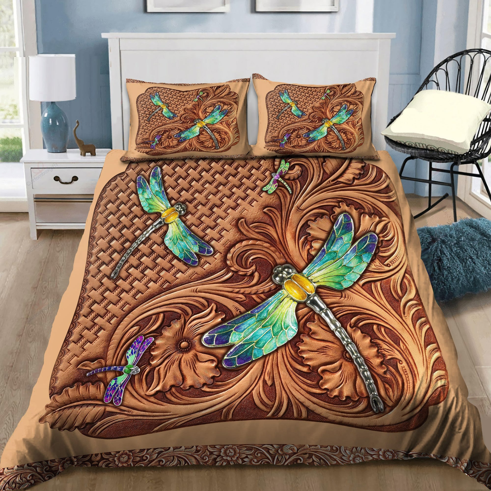 Dragonfly bedding set leather style