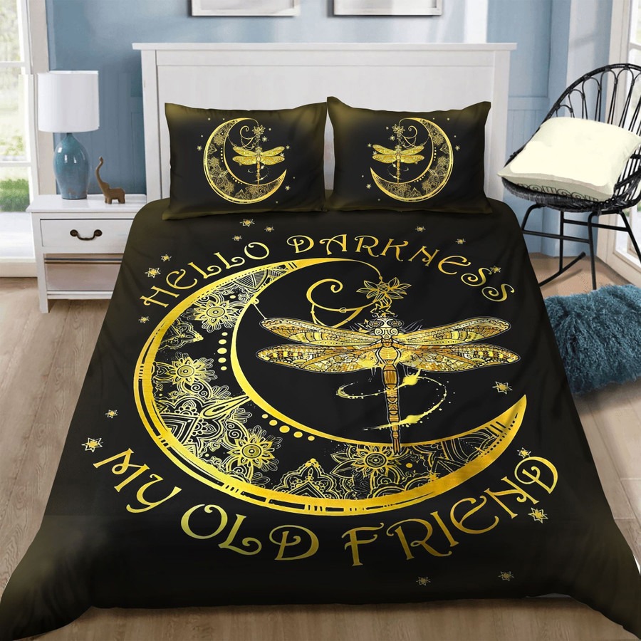 Dragonfly hippie bedding set hello darkness my old friend