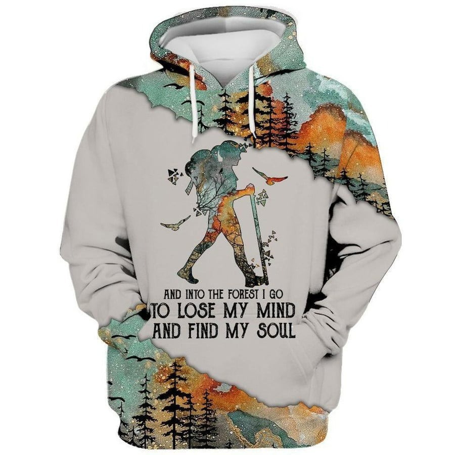Hippie camping 3d all over hoodie and into the forest i go to lose my mind and find my soul