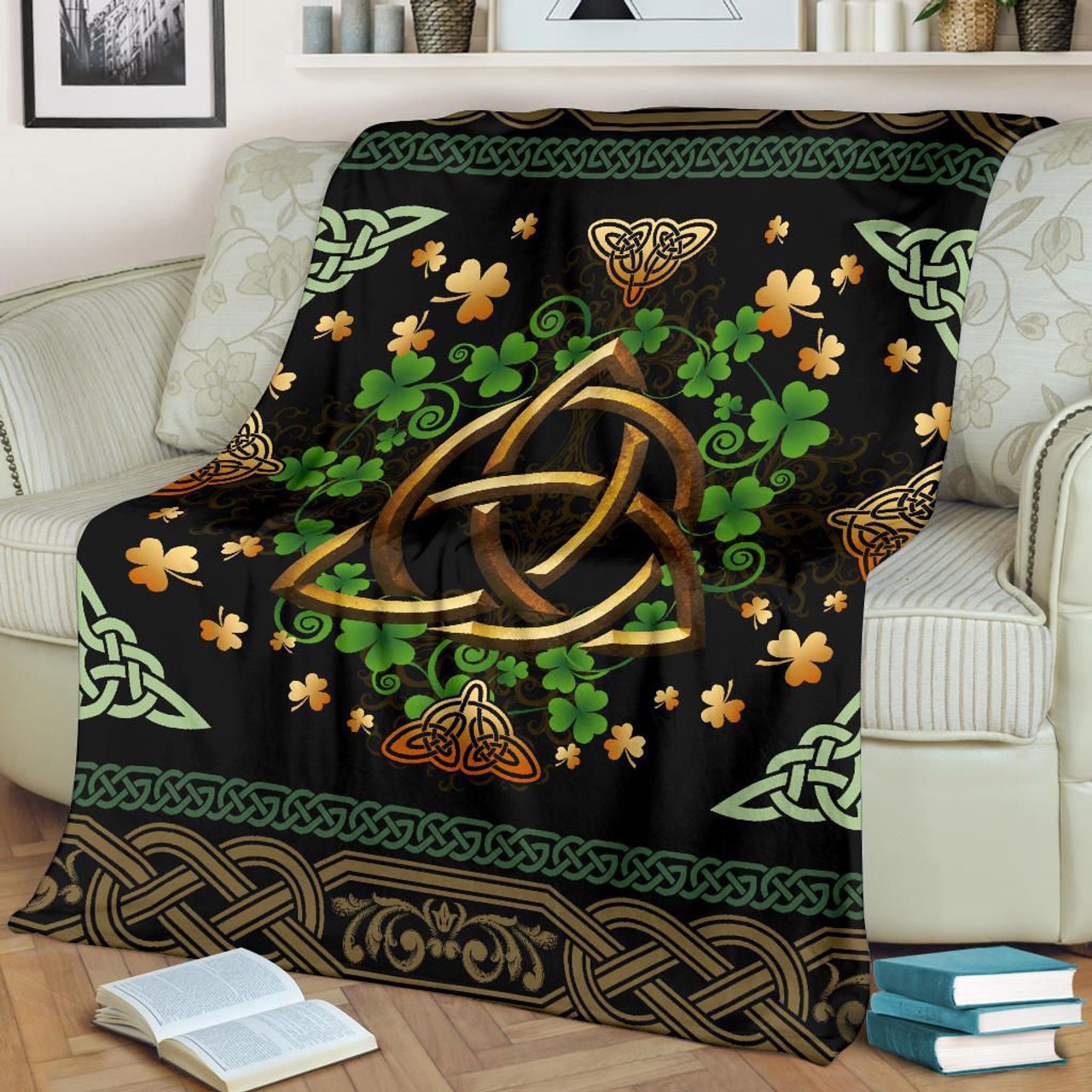 Ireland celtic blanket irish shamrock with celtic triquetra