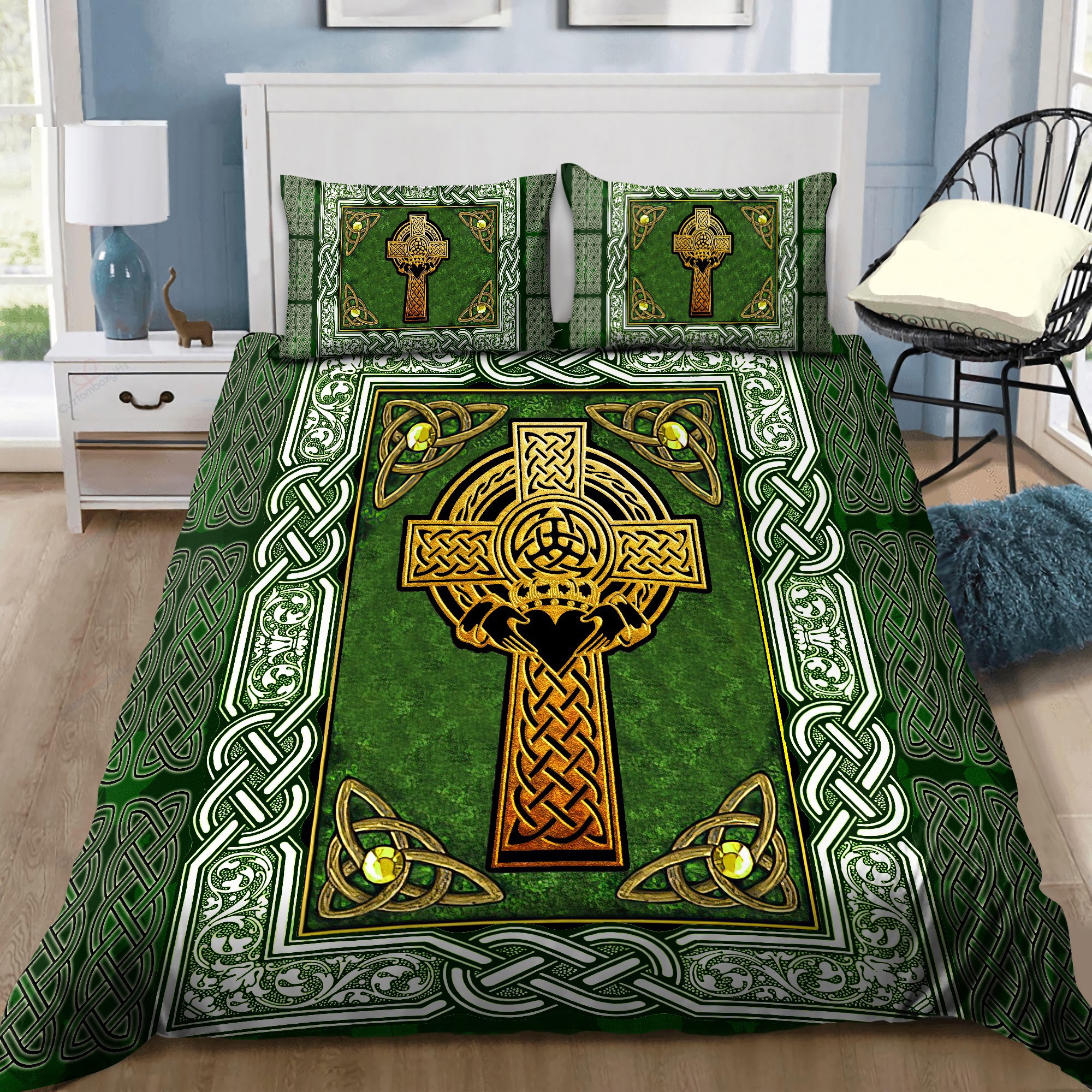 Irish st.patrick day bedding set gold irish cross