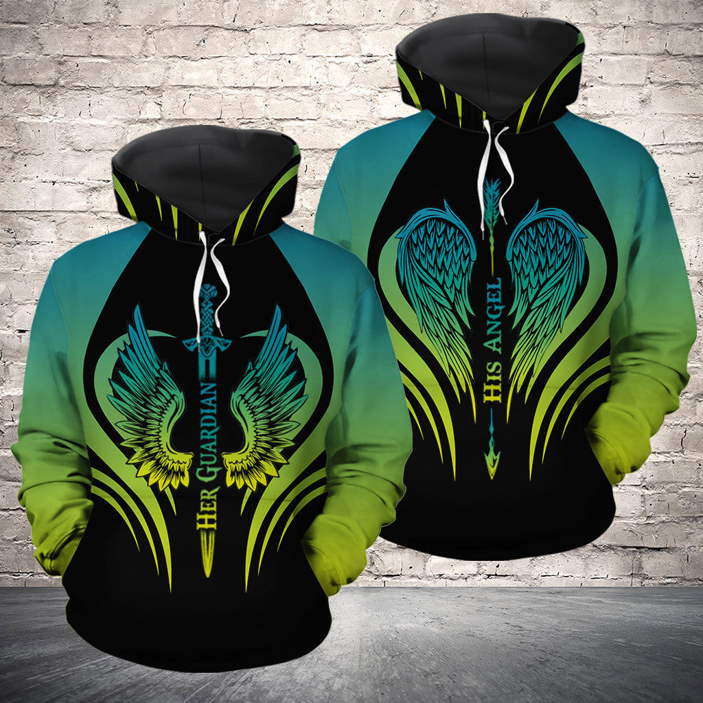 Matching couple 3d all over hoodie his angel her guardian wings