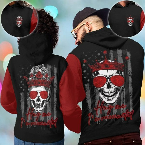 Matching skull couple 3d all over hoodie hug me i’m vaccinated