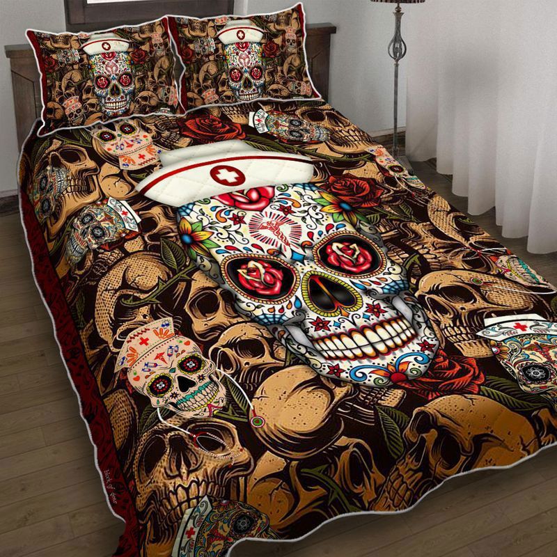 Nurse quilt set nurse roses sugar skull