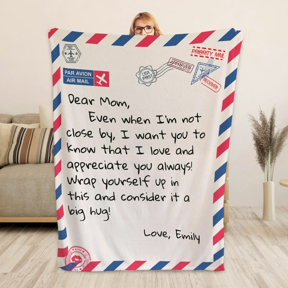 Personalized air mail letter to mom blanket