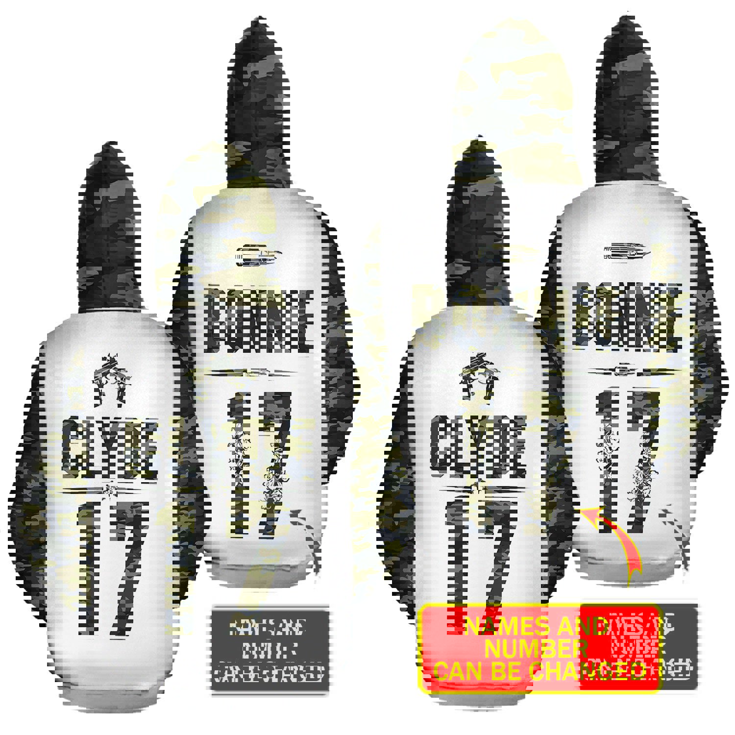 Personalized camo couple 3d all over hoodie bonnie and clyde