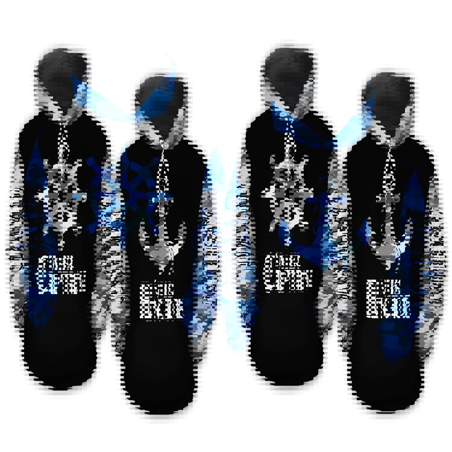 Personalized camo couple 3d all over hoodie i’m her captain his anchor