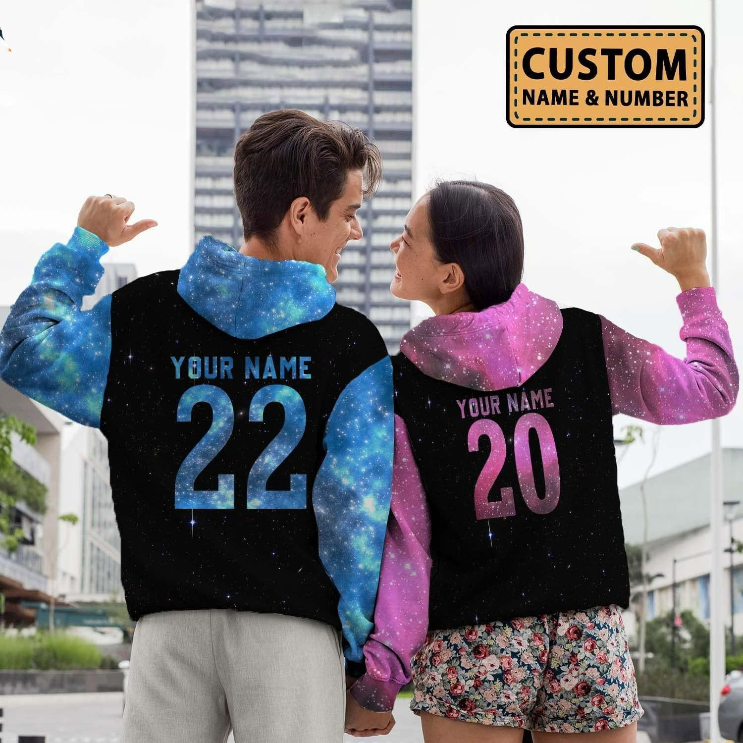 Personalized couple 3d all over hoodie beast and beauty galaxy