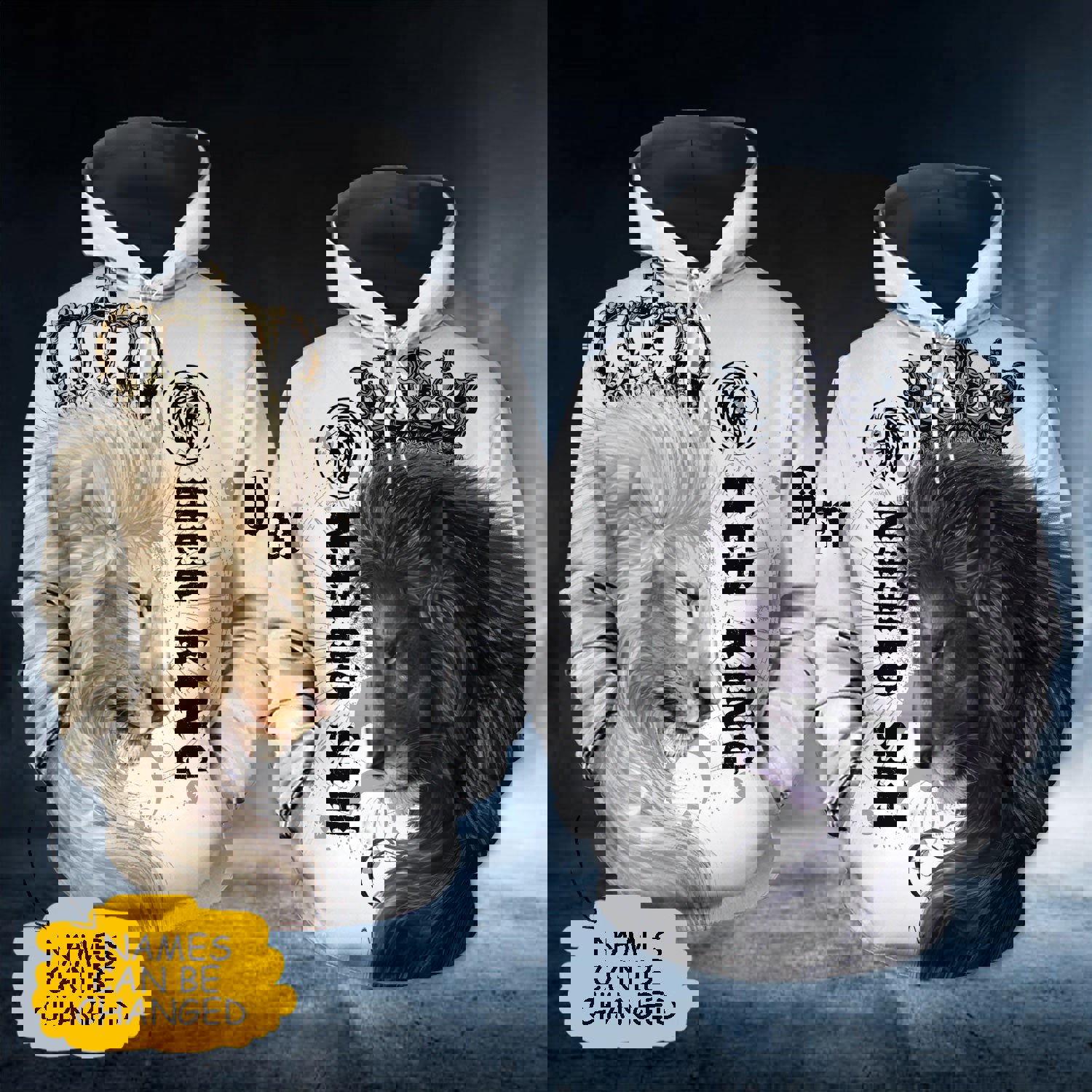 Personalized lion couple 3d all over hoodie her king his queen