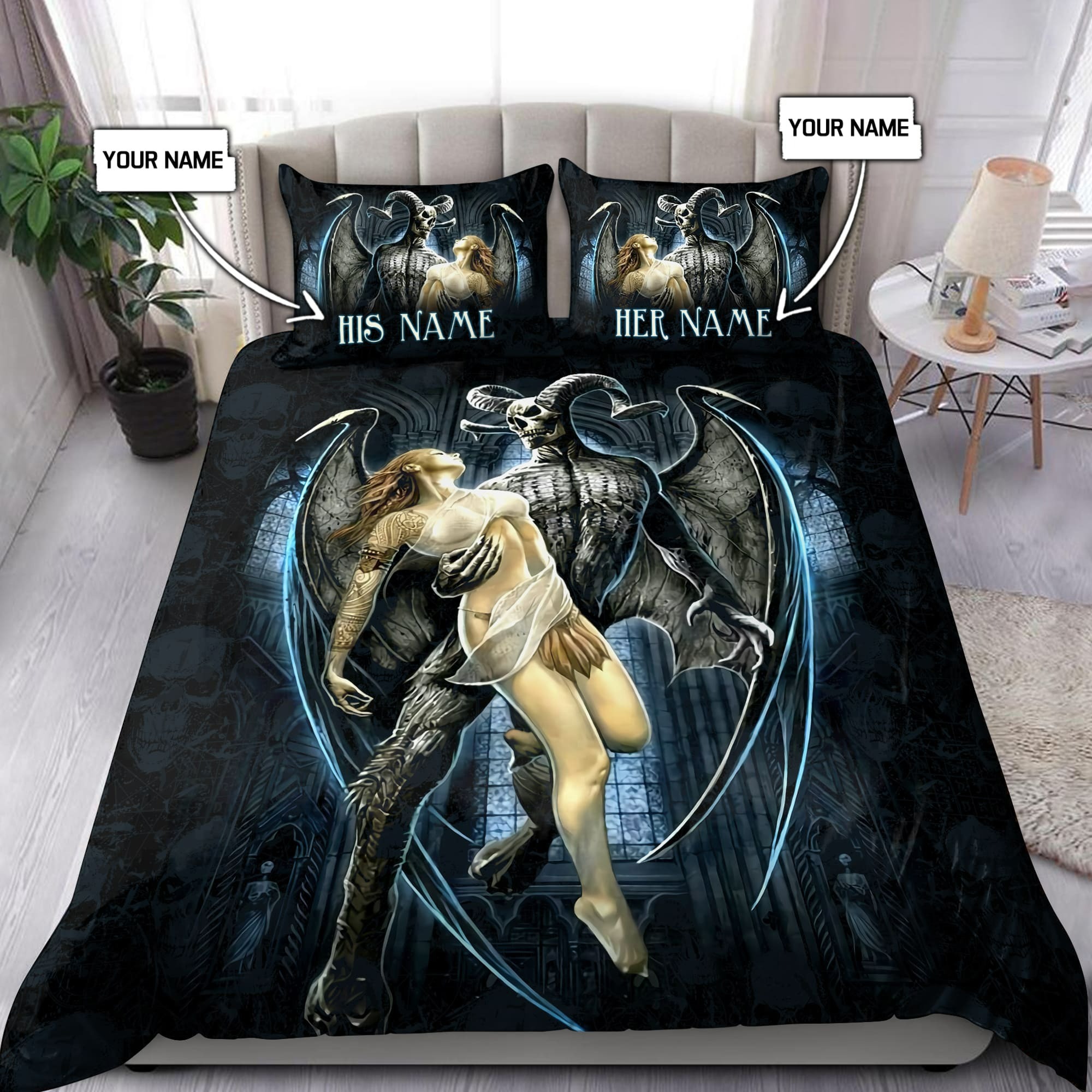 Personalized skull couple bedding set lord and beautiful girl