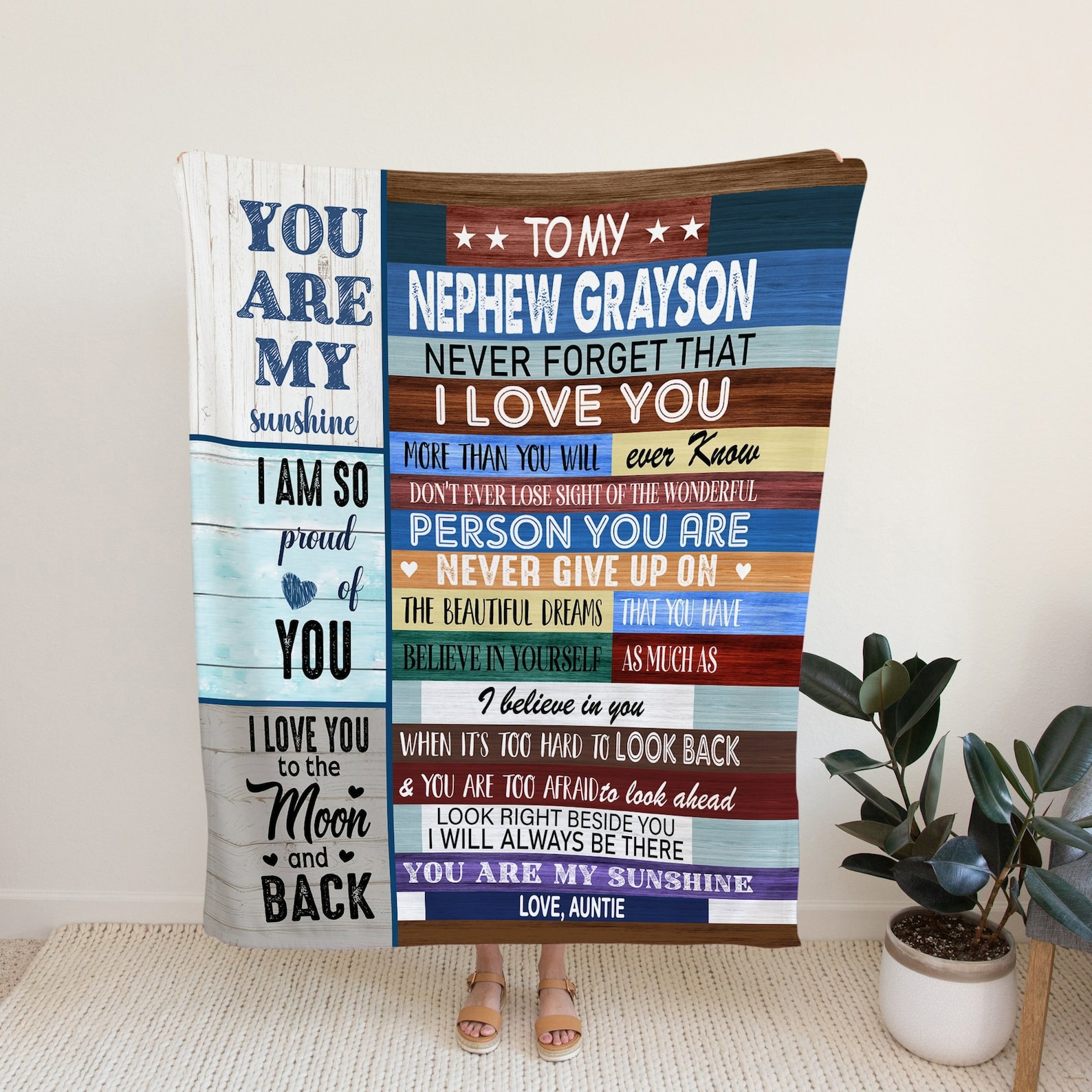 Personalized to my nephew blanket from aunt never forget that i love you you are my sunshine