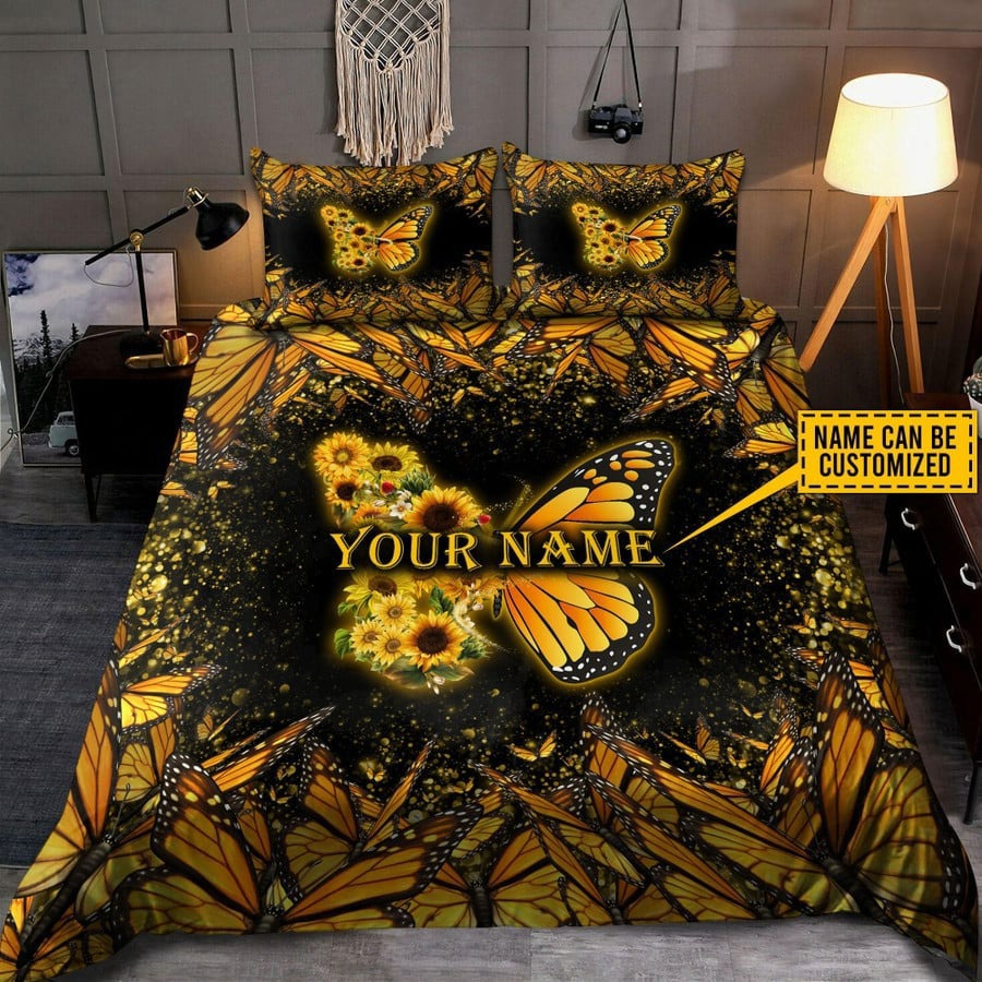 Personalized yellow butterfly bedding set
