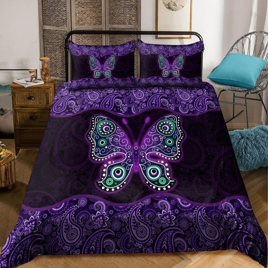 Purple butterfly bedding set