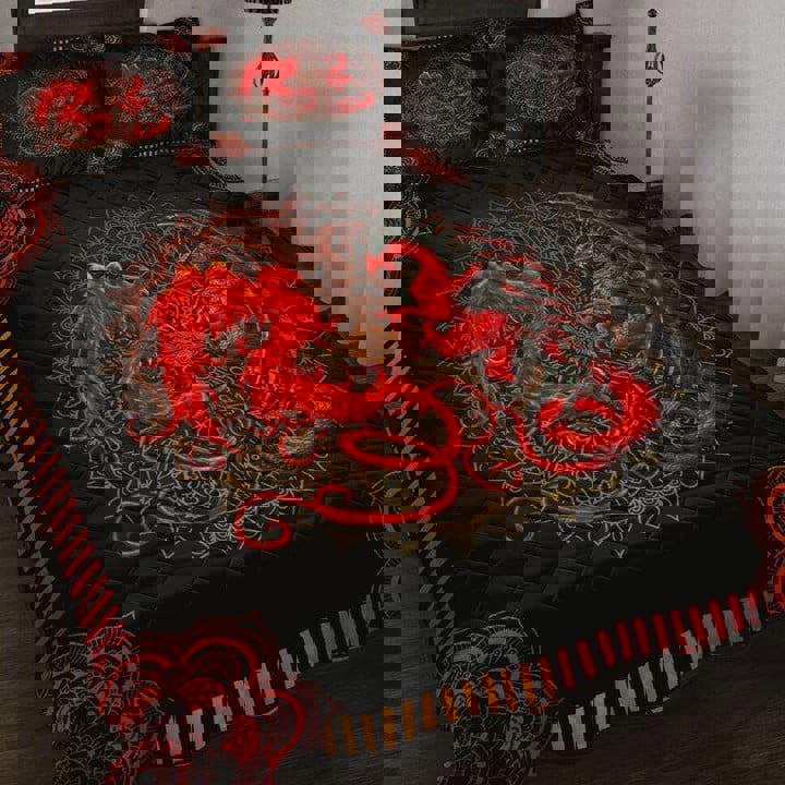 Red dragon quilt set mandala