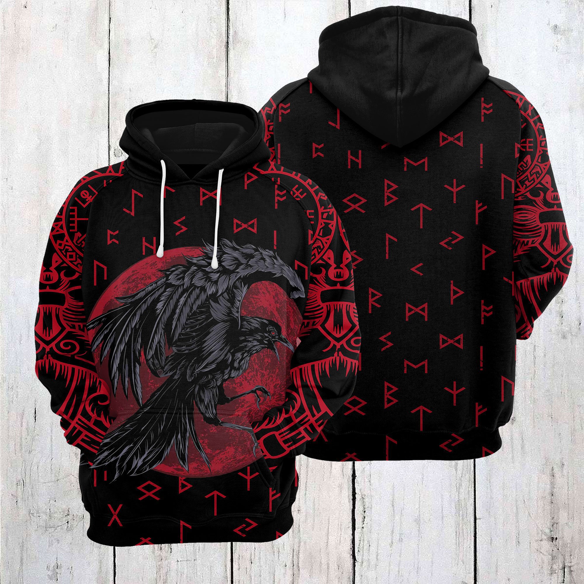 Viking 3d all over hoodie odin raven