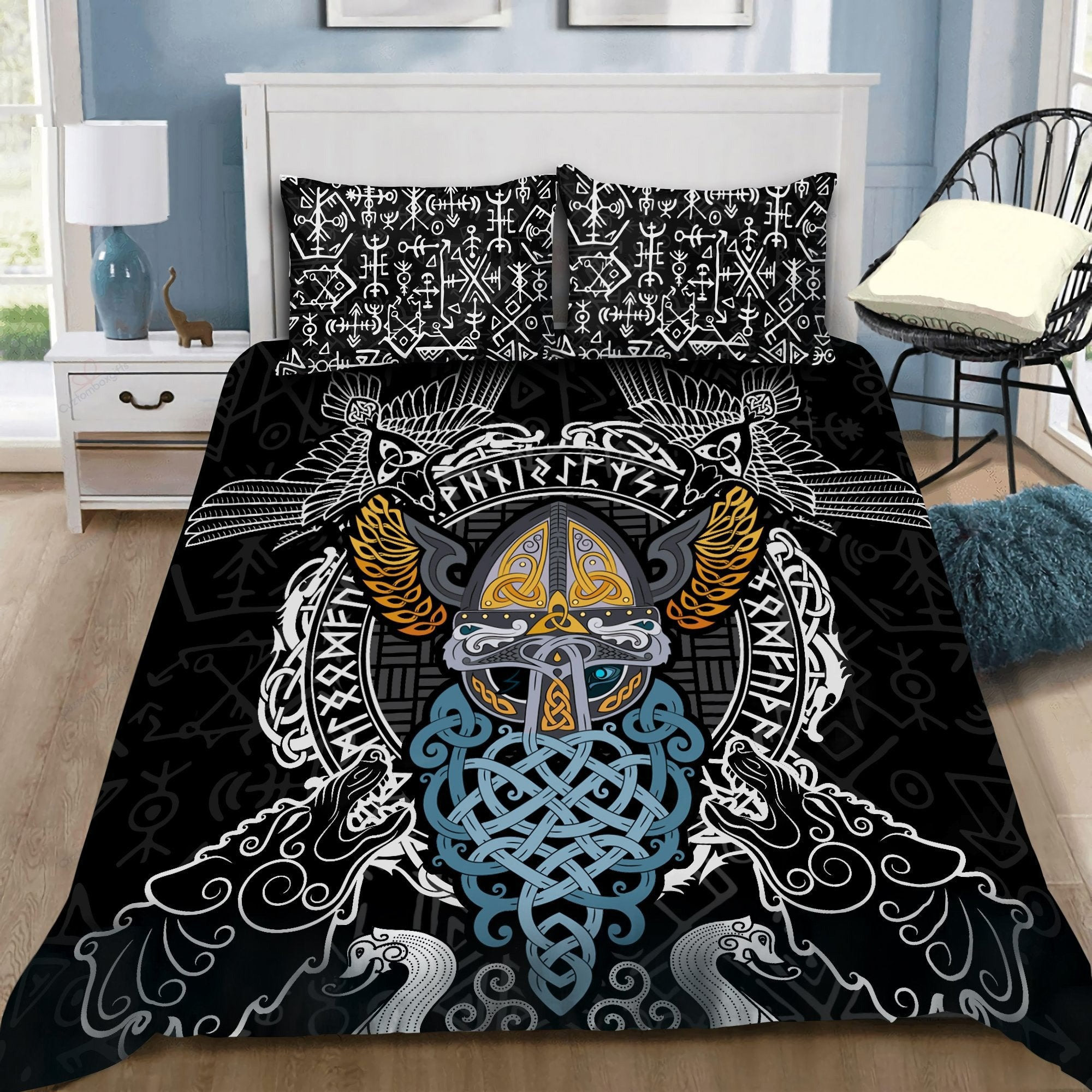 Viking bedding set odin helmet valnut