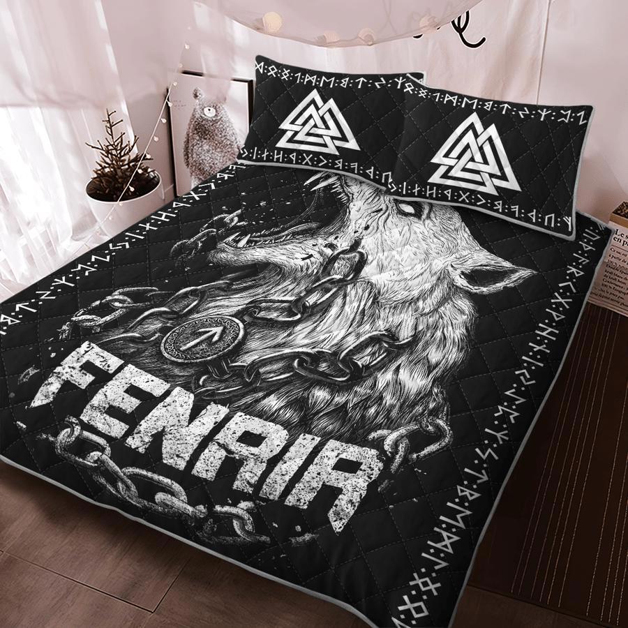 Viking quilt set fenrir wolf and valknut