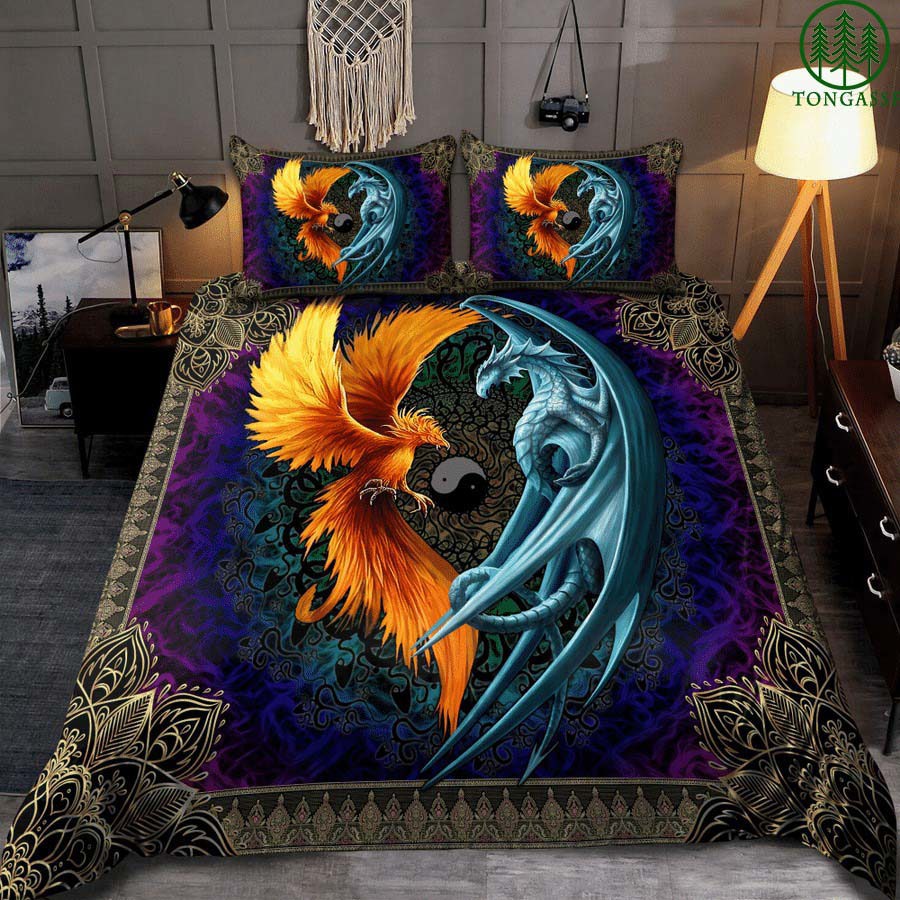 Vintage mandala bedding set dragon and phoenix