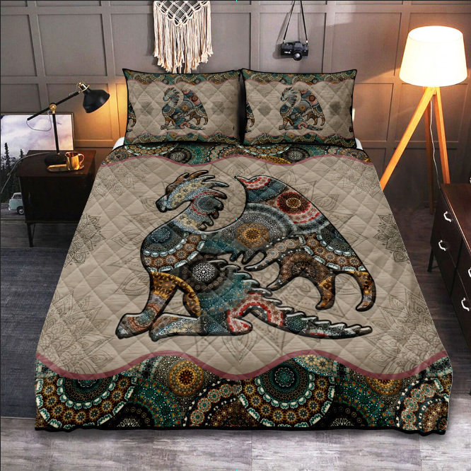 Vintage mandala dragon quilt bedding set