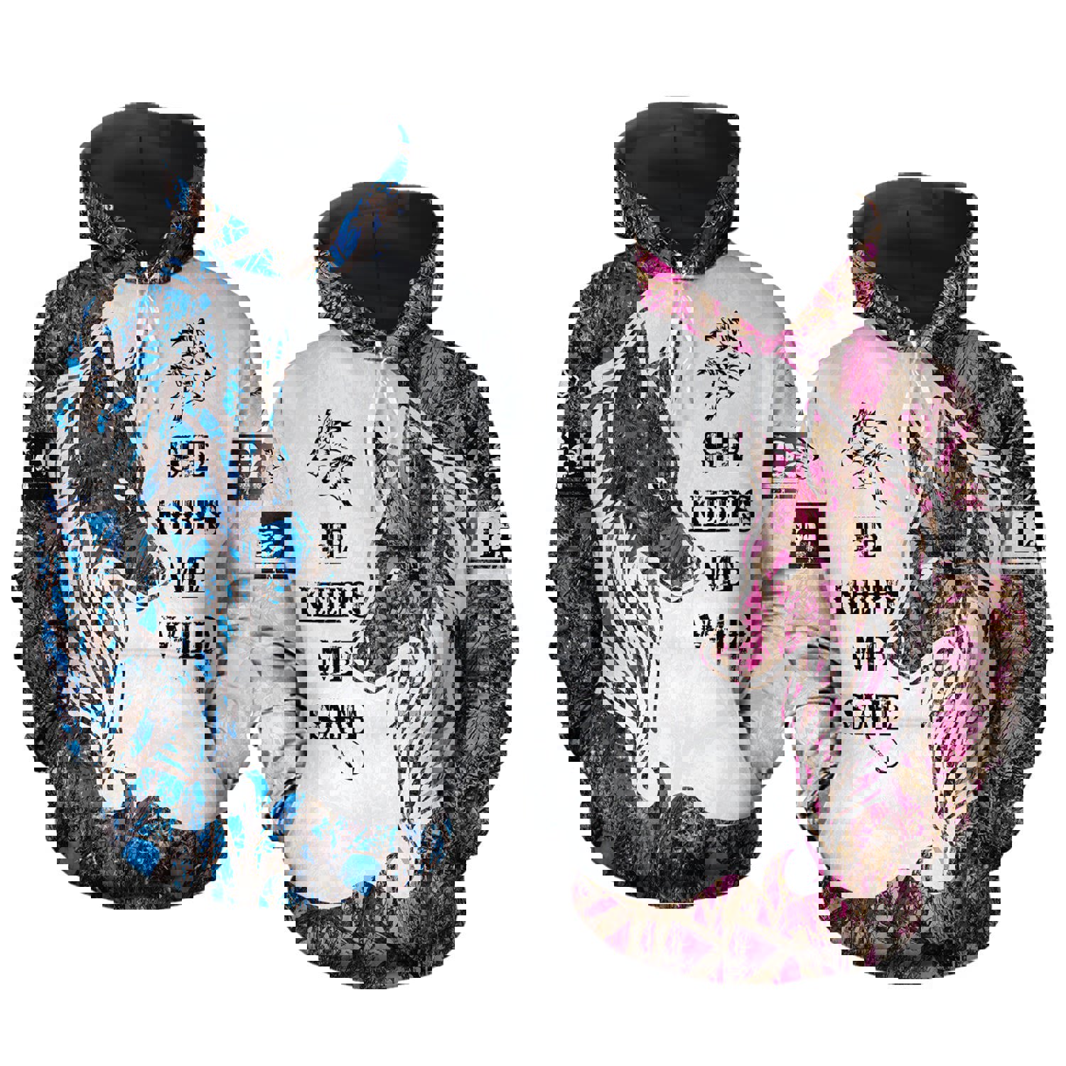 Wolf couple matching hoodie she keeps me wild he keeps me safe