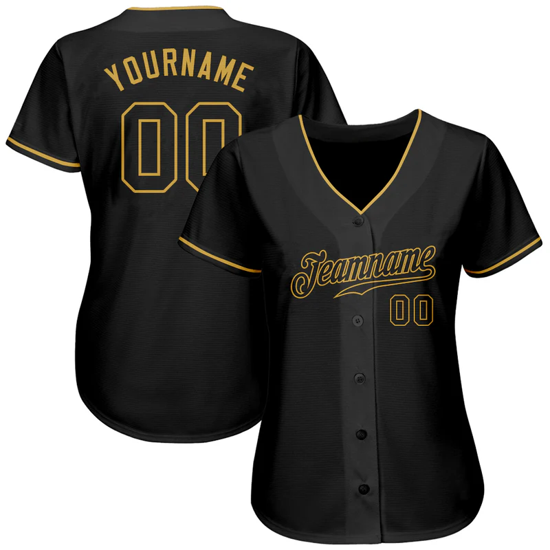 Custom Black Black-Old Gold Baseball Jersey